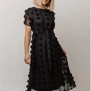 Baltic Born Black Embellished Tie Front Midi Dress